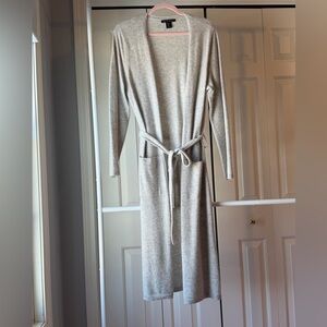 100% Cashmere, softest material, Gray Long Knit Cardigan with Belt